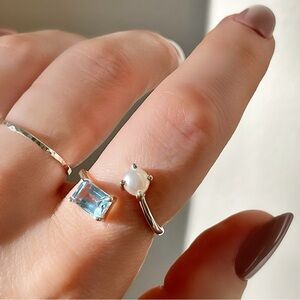 Sterling Silver Sky Blue Topaz and Freshwater Pearl Adjustable Cuff Ring